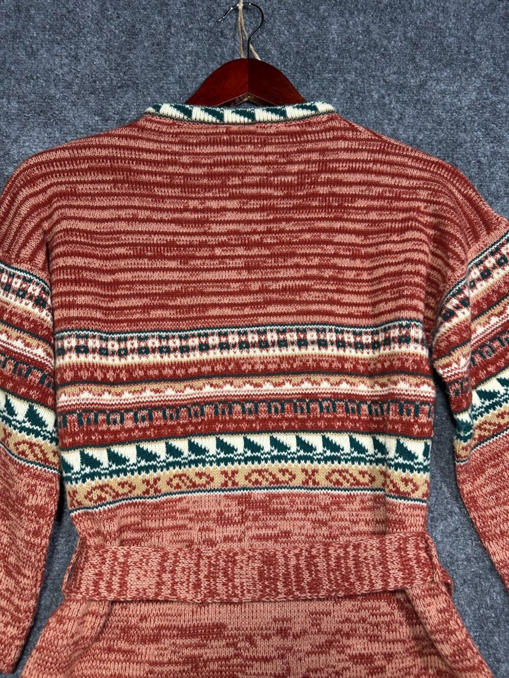Bronson Sweater Womens Medium Fair Isle Pullover V Neck Tie Belt Flare Sleeve - Picture 8 of 8